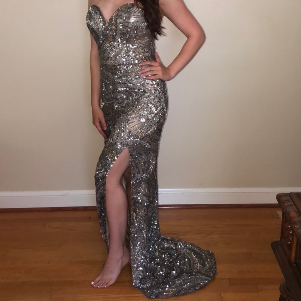Scala Beaded Gold and Silver Prom/Formal Dress